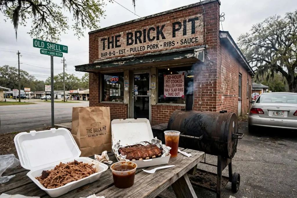 Illustration for the news story: The Brick Pit Is the Best Barbecue on Old Shell Road. That Is Not the Same as Good.