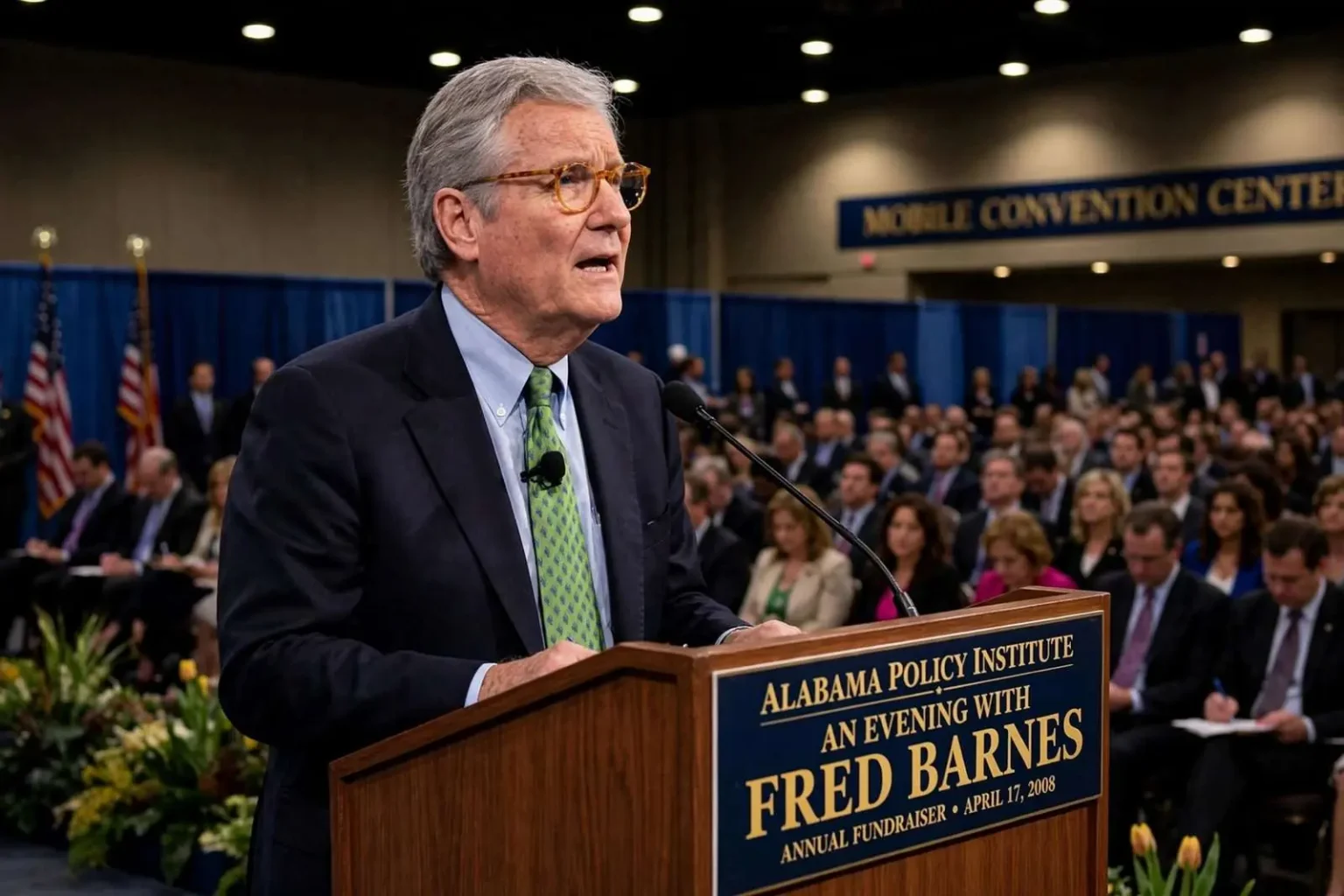 Illustration for the news story: At Mobile Convention Center, Fred Barnes Tells 600 What He Thinks History Will Say About Bush