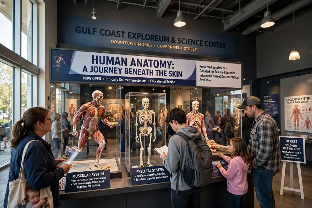 Illustration for the news story: Gulf Coast Exploreum’s Cadaver Exhibit Controversy Fizzles Into a Ticket-Selling Hit