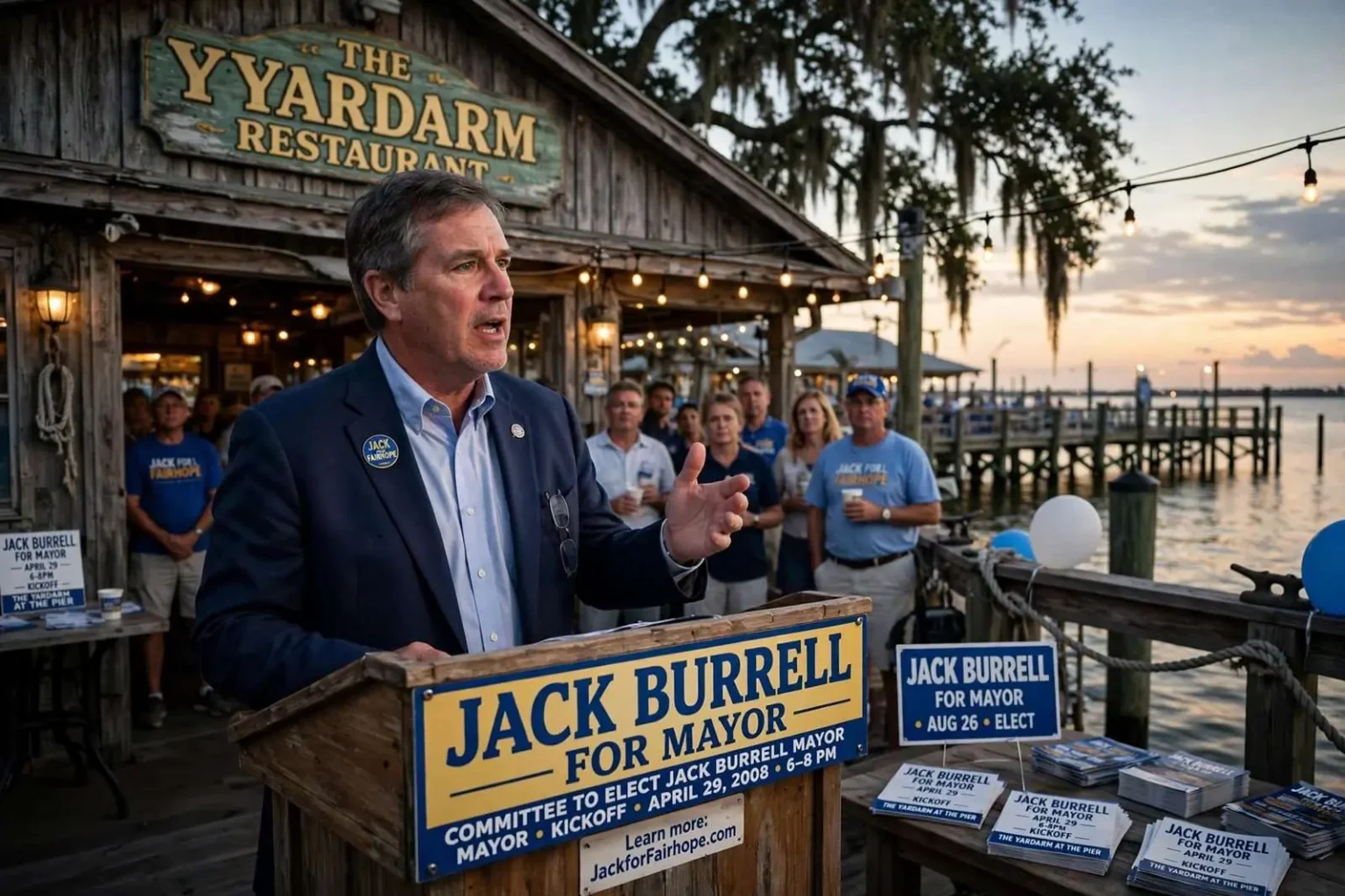 Illustration for the news story: Jack Burrell Kicks Off a Fairhope Mayoral Campaign at the Pier