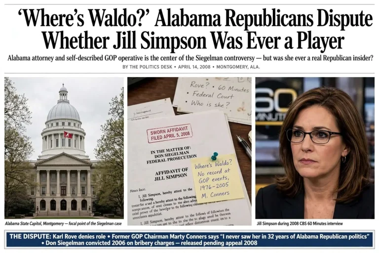 Illustration for the news story: ‘Where’s Waldo?’ Alabama Republicans Dispute Whether Jill Simpson Was Ever a Player