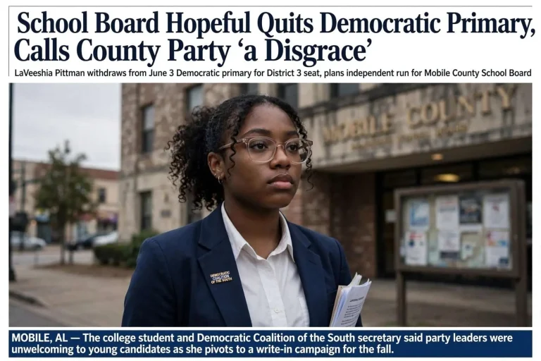 Illustration for the news story: School Board Hopeful Quits Democratic Primary, Calls County Party ‘a Disgrace’