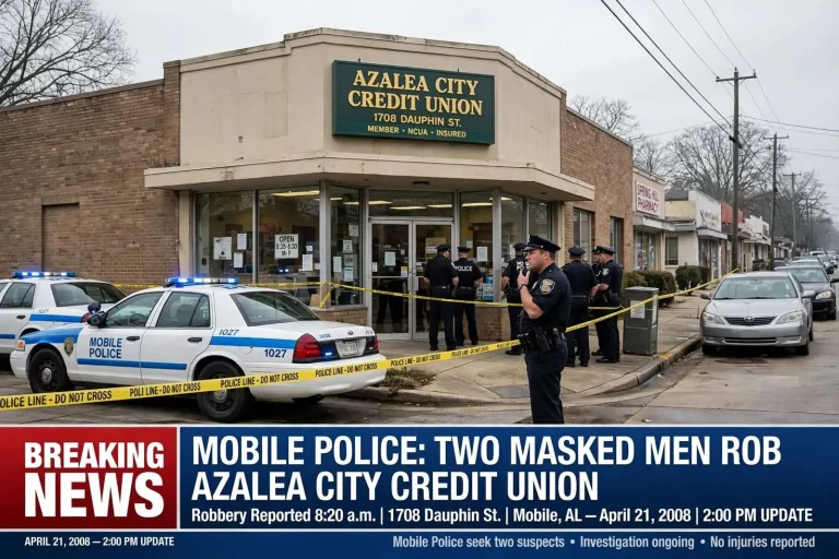 Illustration for the news story: Mobile Police Reported 2008 Azalea City Credit Union Robbery