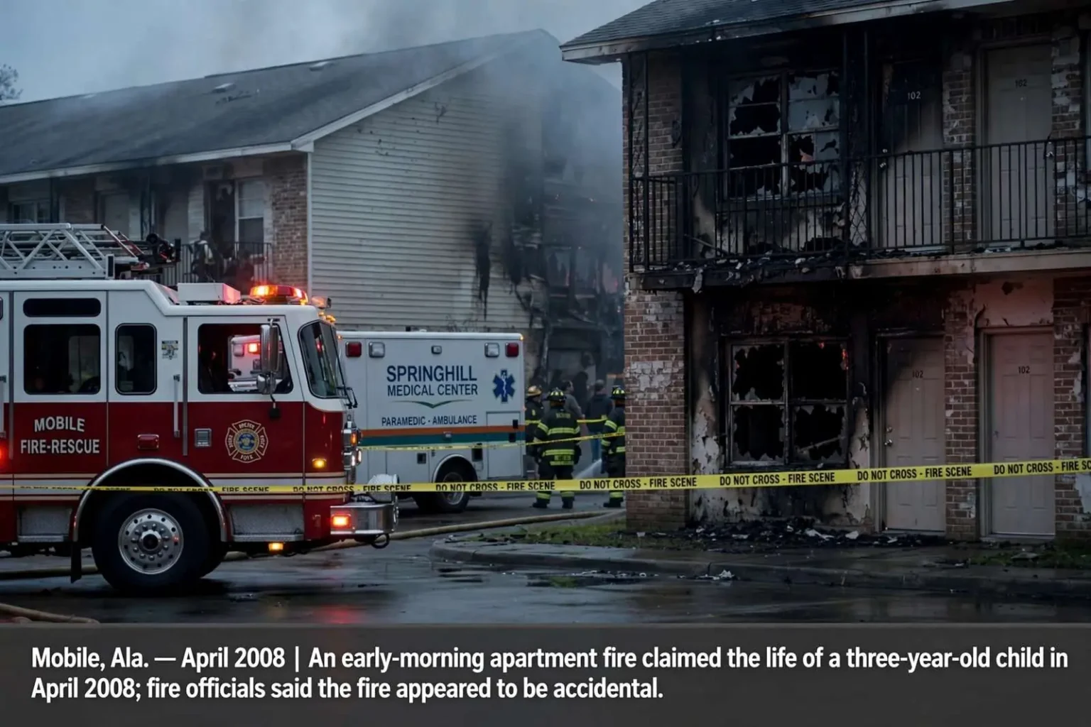 Illustration for the news story: Mobile Child Died in 2008 Apartment Fire, Authorities Said