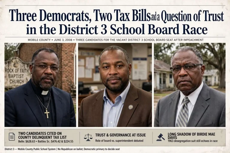 Illustration for the news story: Three Democrats, Two Tax Bills and a Question of Trust in the District 3 School Board Race