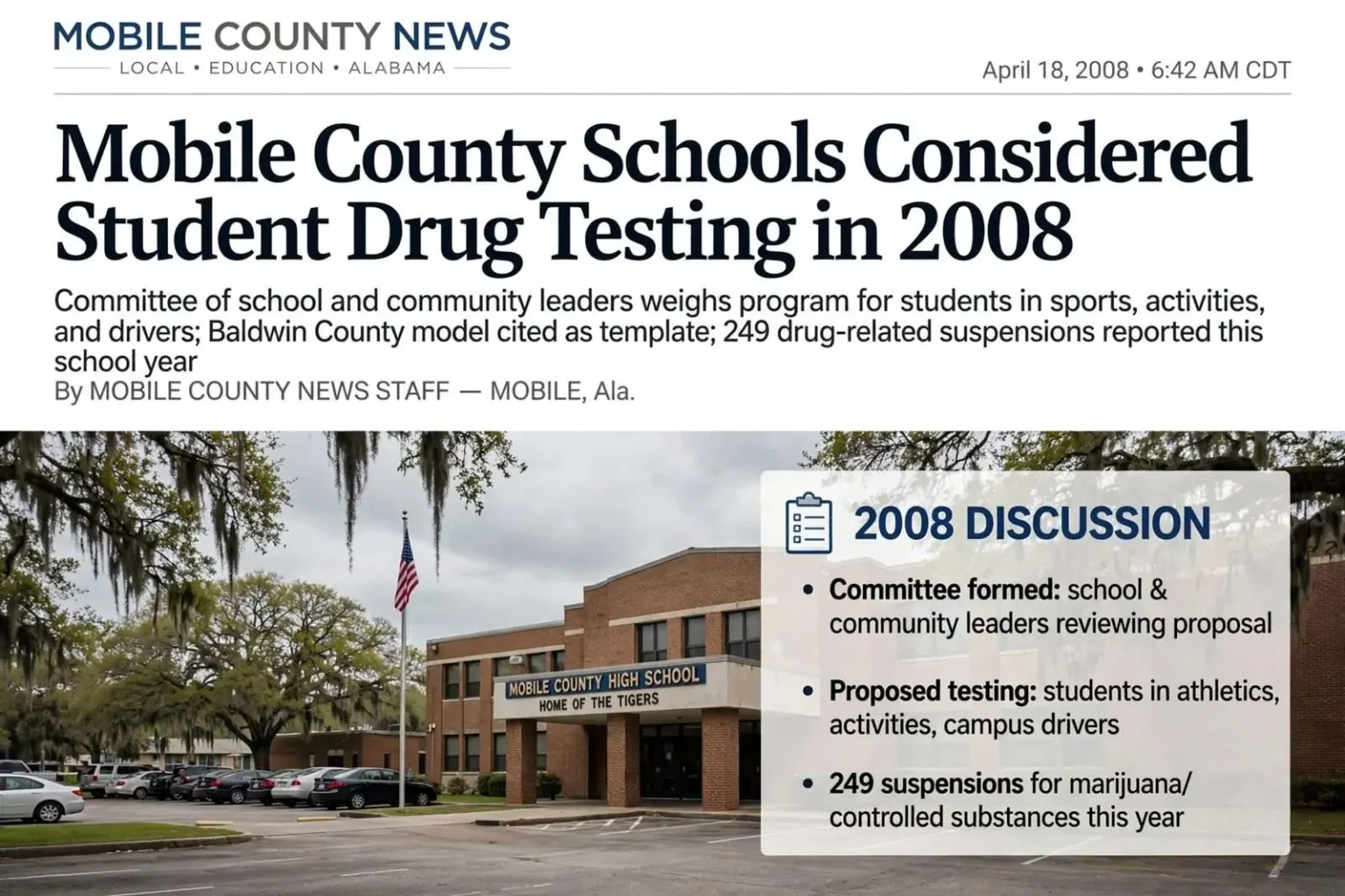 Illustration for the news story: Mobile County Schools Considered Student Drug Testing in 2008