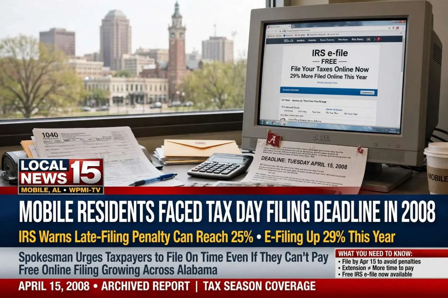 Illustration for the news story: Mobile Residents Faced Tax Day Filing Deadline in 2008