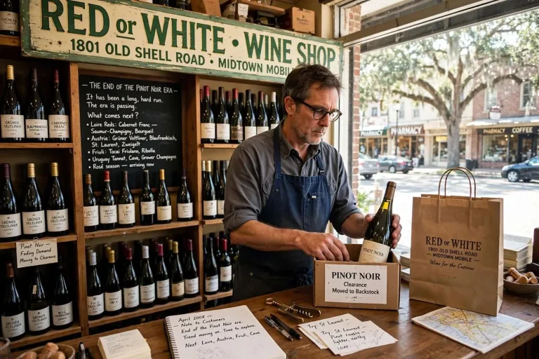Illustration for the news story: A Midtown Mobile Wine Merchant Calls the End of the Pinot Noir Era