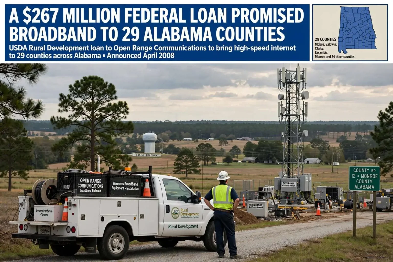 Illustration for the news story: A $267 Million Federal Loan Promised Broadband to 29 Alabama Counties