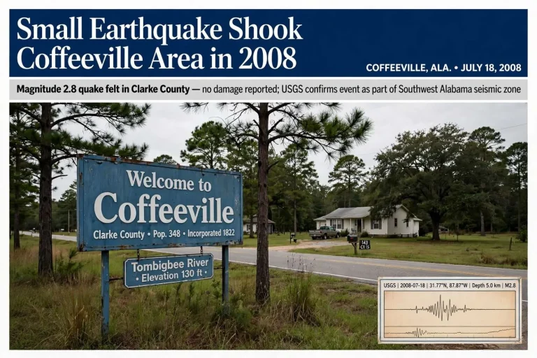 Illustration for the news story: Small Earthquake Shook Coffeeville Area in 2008