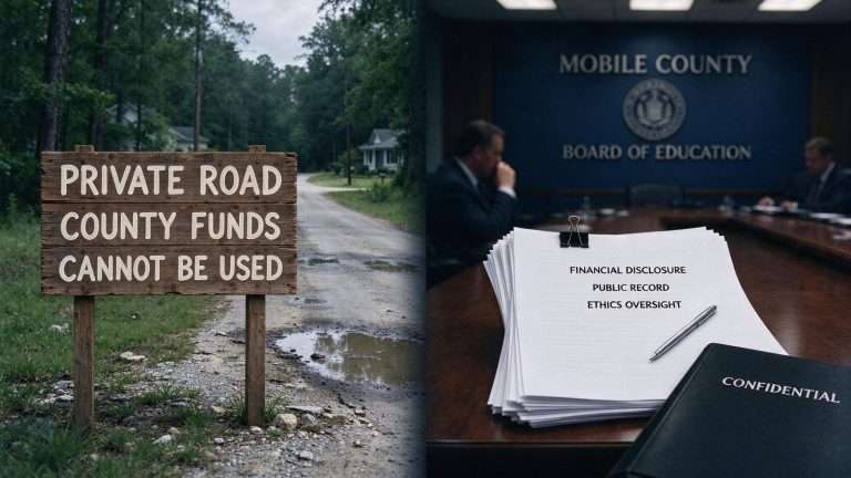 Illustration for the news story: Critics Question Whether a County Commissioner’s Road Promises and a School Board President’s Finances Hold Up to Scrutiny