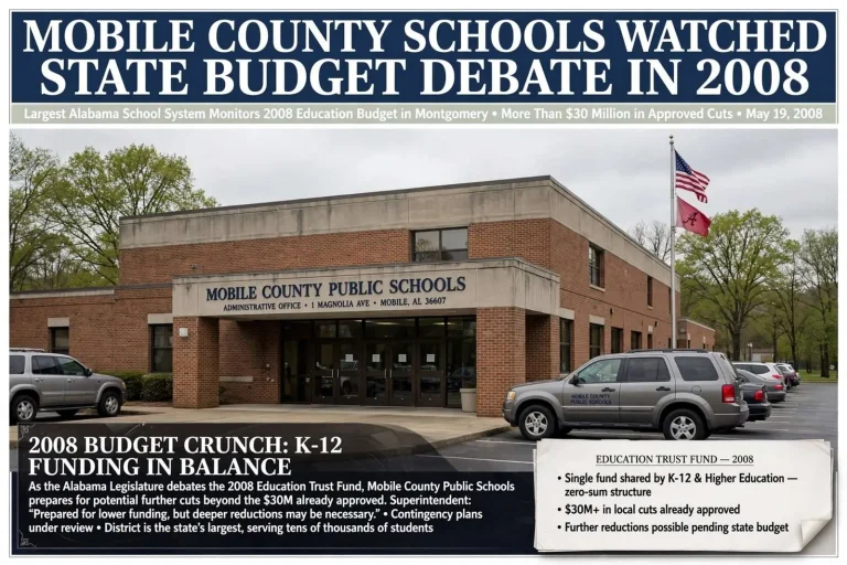 Illustration for the news story: Mobile County Schools Watched State Budget Debate in 2008