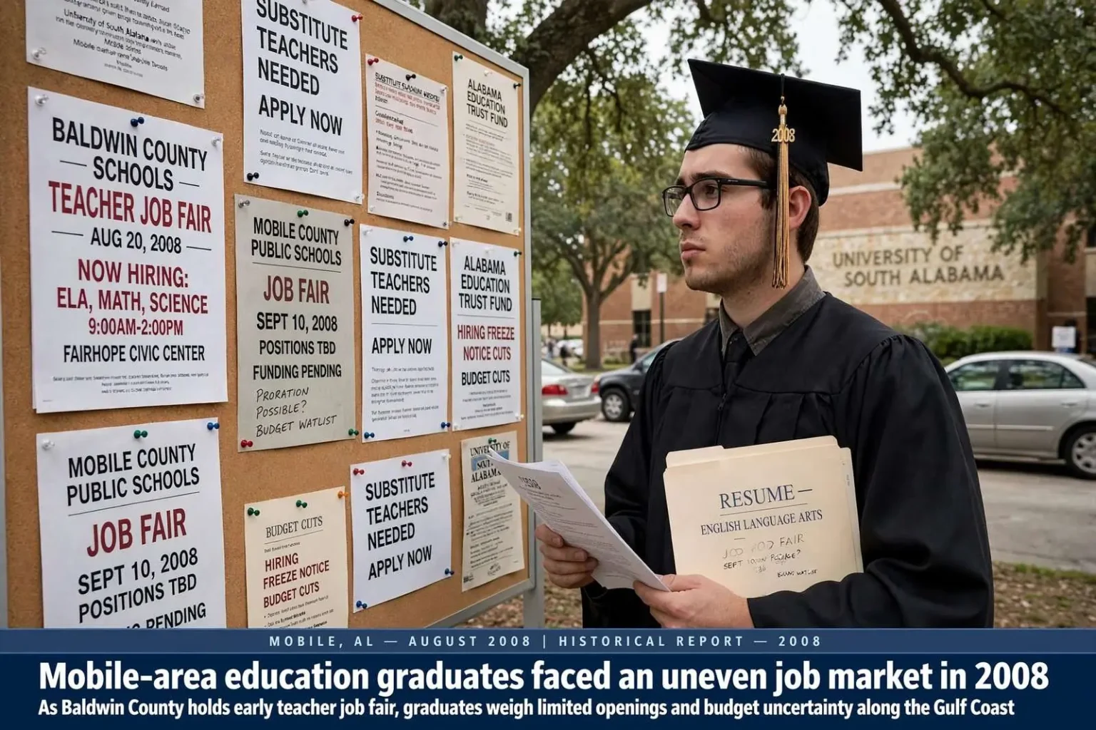 Illustration for the news story: Mobile Education Graduates Faced Uneven Job Market in 2008