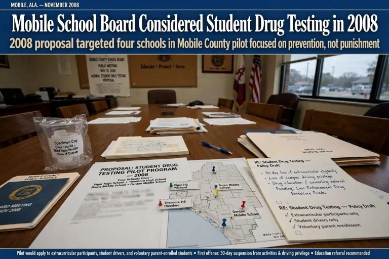 Illustration for the news story: Mobile School Board Considered Student Drug Testing in 2008