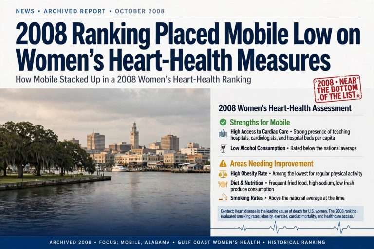Illustration for the news story: 2008 Ranking Placed Mobile Low on Women’s Heart-Health Measures
