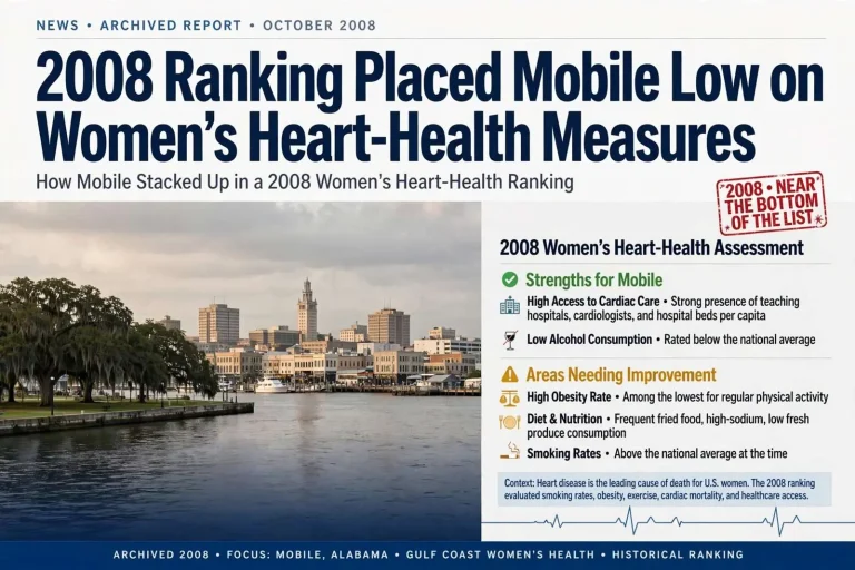 Illustration for the news story: 2008 Ranking Placed Mobile Low on Women’s Heart-Health Measures
