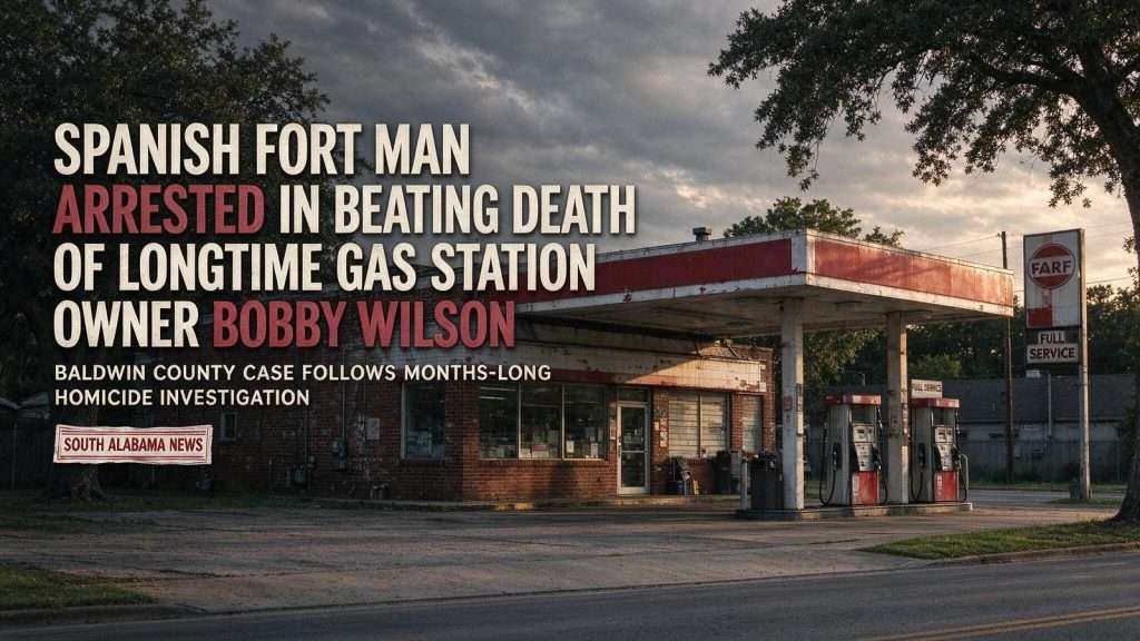 Illustration for the news story: Spanish Fort Man Arrested in Beating Death of Longtime Gas Station Owner Bobby Wilson