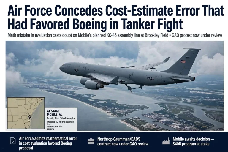 Illustration for the news story: Air Force Concedes Cost-Estimate Error That Had Favored Boeing in Tanker Fight
