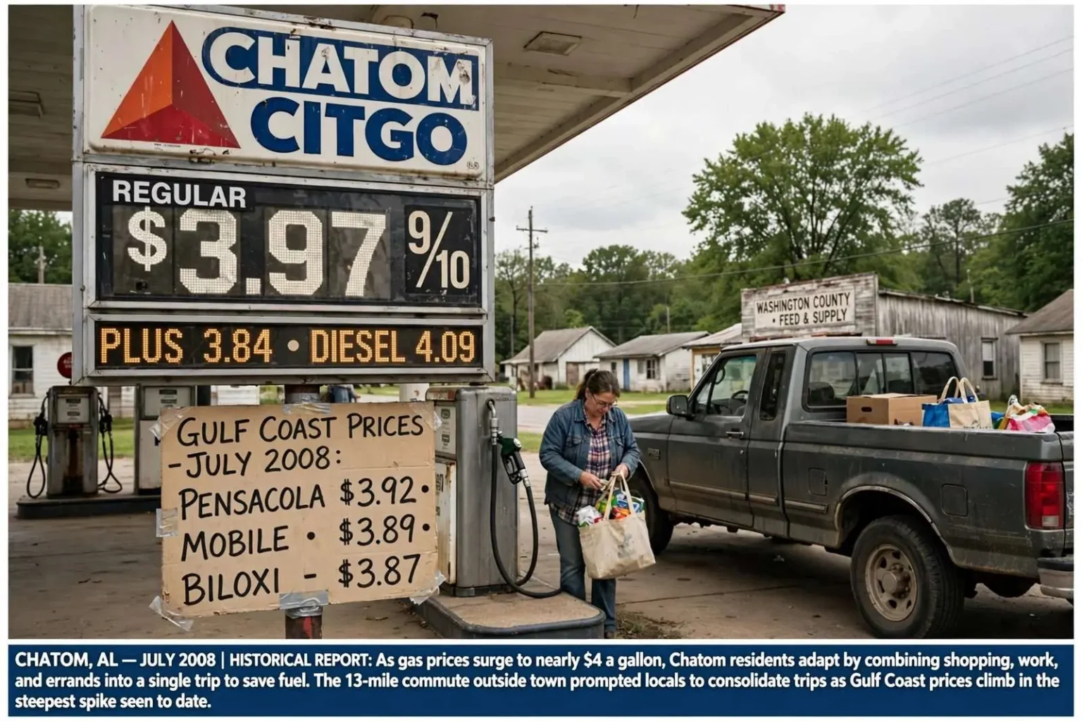 Illustration for the news story: Chatom Residents Adapted to High Gas Prices in 2008