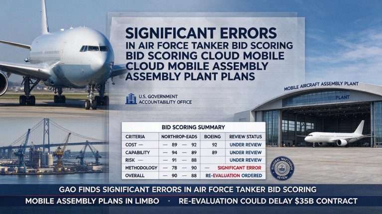 Illustration for the news story: Federal Watchdog Finds ‘Significant’ Errors in Air Force Tanker Bid Scoring, Clouding Mobile Assembly Plant Plans