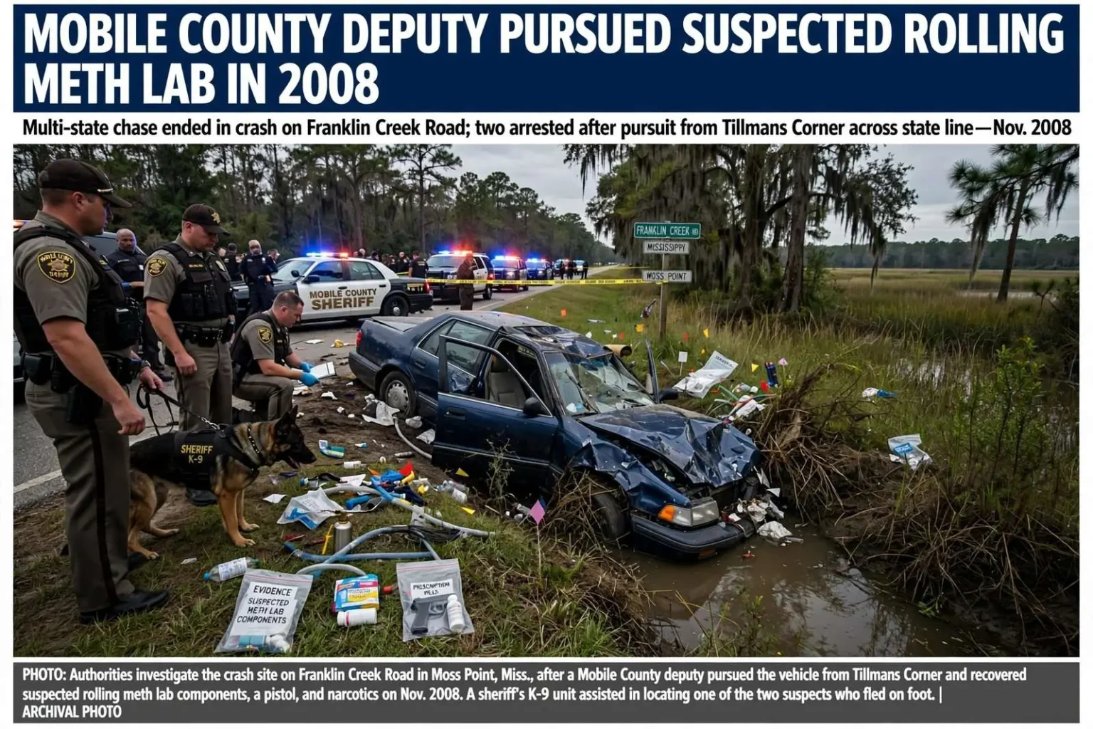 Illustration for the news story: Mobile County Deputy Pursued Suspected Rolling Meth Lab in 2008