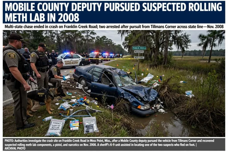 Illustration for the news story: Mobile County Deputy Pursued Suspected Rolling Meth Lab in 2008