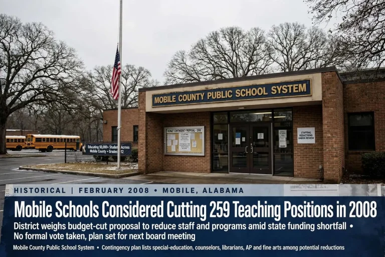 Illustration for the news story: Mobile Schools Considered Cutting 259 Teaching Positions in 2008