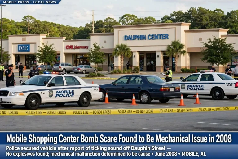 Illustration for the news story: Mobile Shopping Center Bomb Scare Found to Be Mechanical Issue in 2008