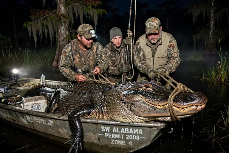 Illustration for the news story: Southwest Alabama Hunters Landed Record Alligator in 2008