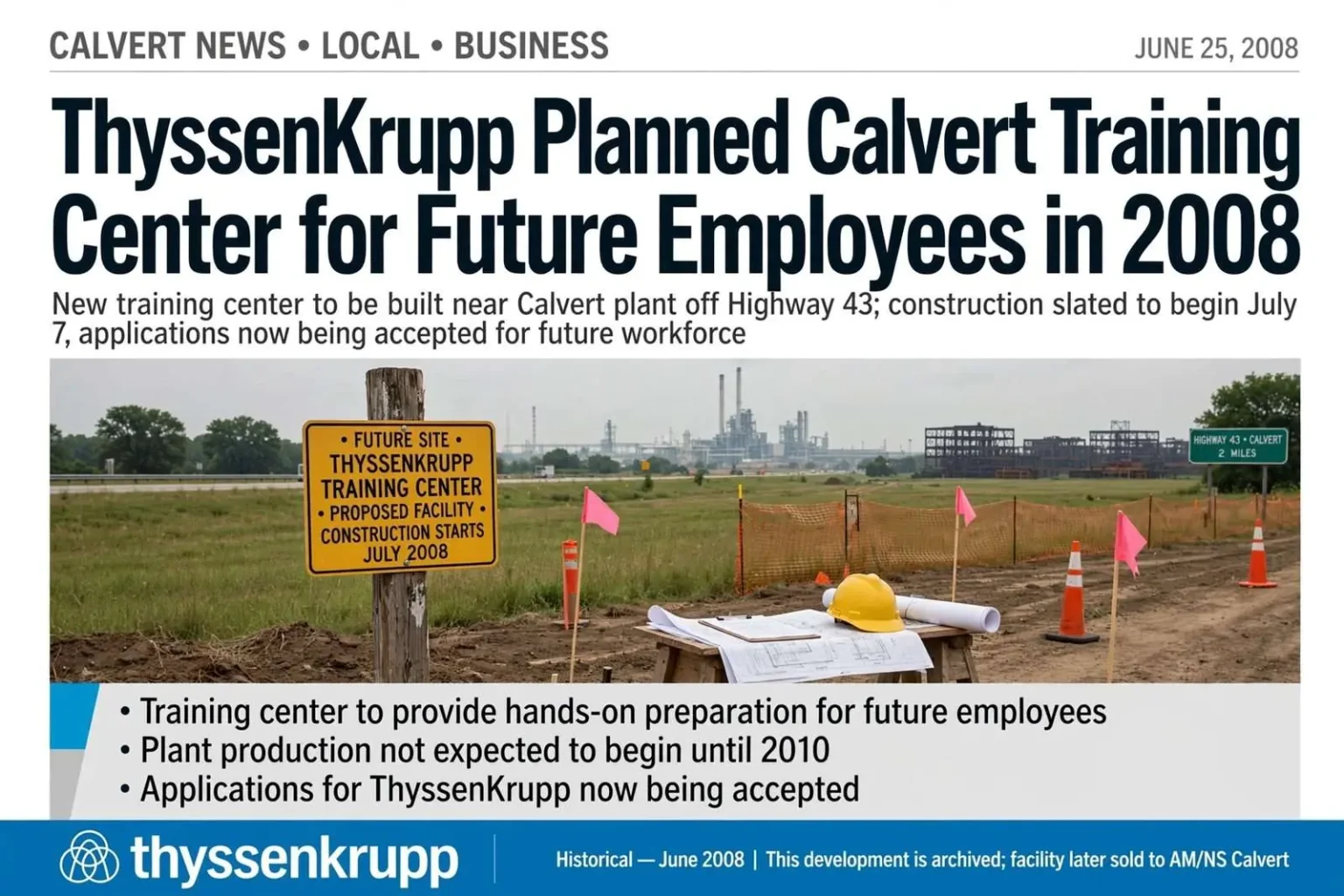 Illustration for the news story: ThyssenKrupp Planned Calvert Training Center for Future Employees in 2008