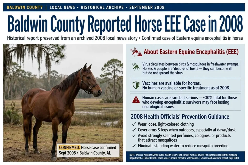 Illustration for the news story: Baldwin County Reported Horse EEE Case in 2008