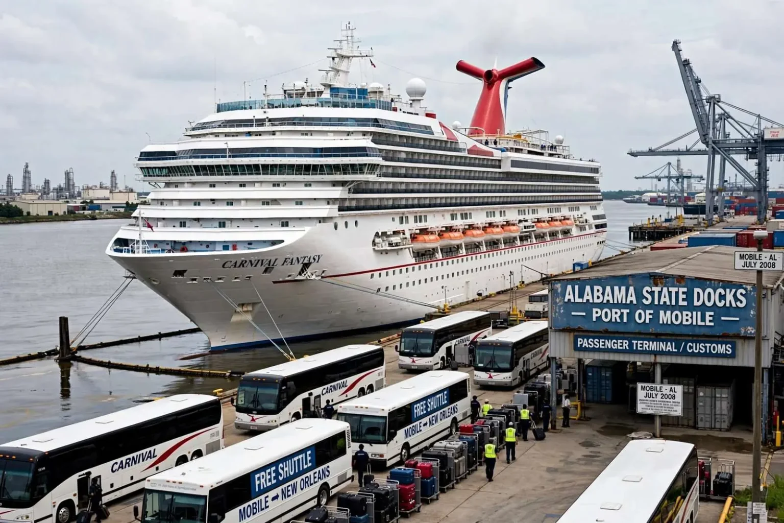 Illustration for the news story: Carnival Fantasy Diverted to Mobile After 2008 Mississippi River Spill