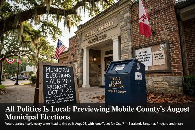 Illustration for the news story: All Politics Is Local: Previewing Mobile County’s August Municipal Elections