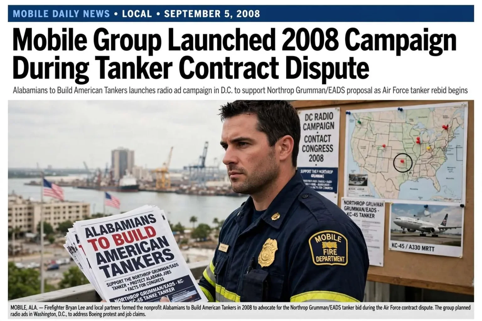 Illustration for the news story: Mobile Group Launched 2008 Campaign During Tanker Contract Dispute