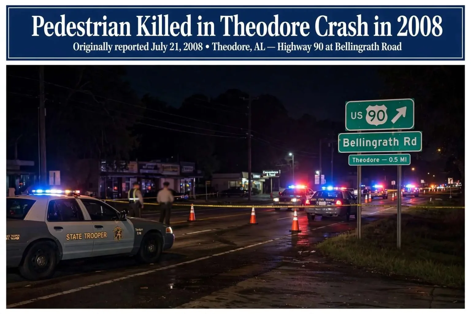 Illustration for the news story: Pedestrian Killed in Theodore Crash in 2008