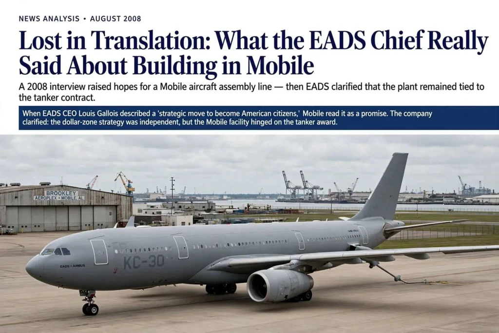 Illustration for the news story: Lost in Translation: What the EADS Chief Really Said About Building in Mobile