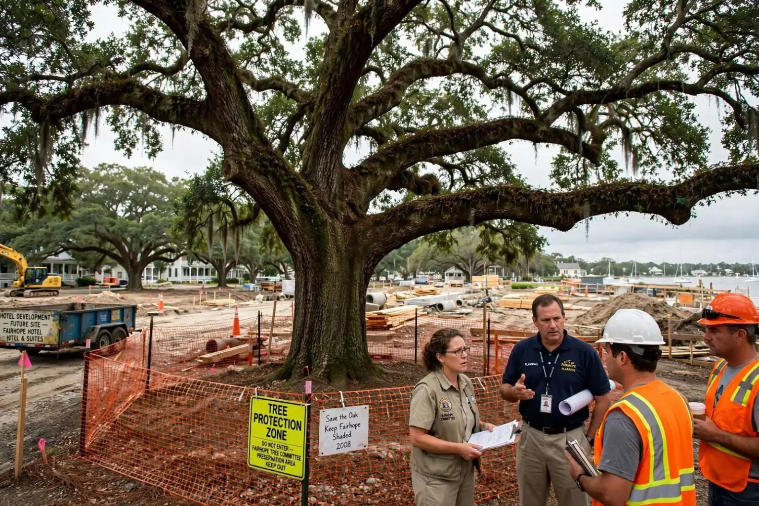 Illustration for the news story: Fairhope Debated Oak Tree’s Future During Hotel Project