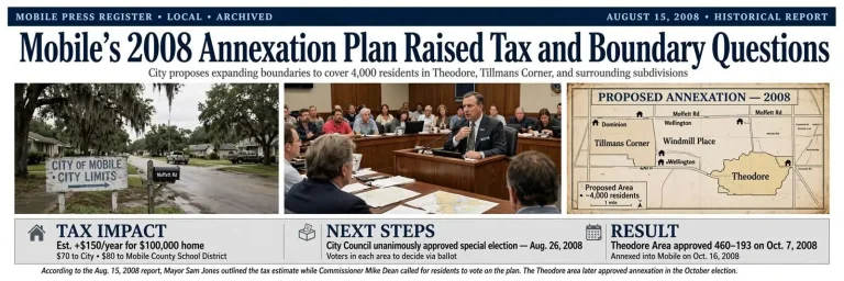 Illustration for the news story: Mobile’s 2008 Annexation Plan Raised Tax and Boundary Questions