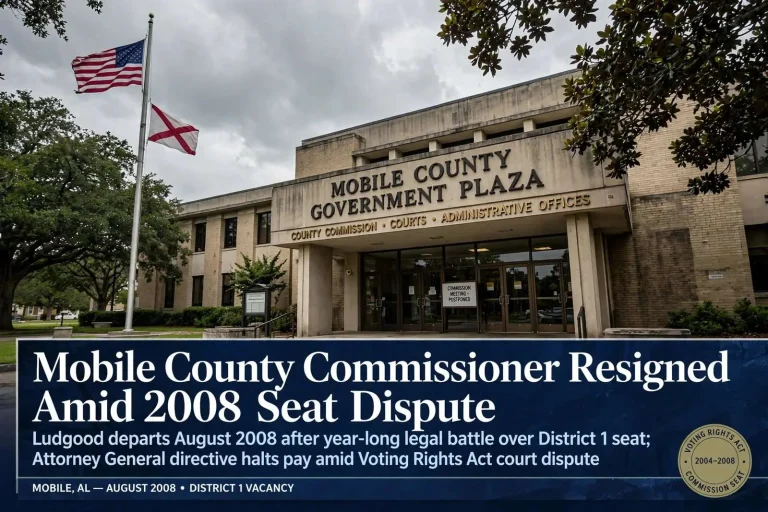 Illustration for the news story: Mobile County Commissioner Resigned Amid 2008 Seat Dispute