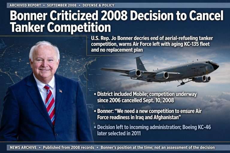 Illustration for the news story: Bonner Criticized 2008 Decision to Cancel Tanker Competition