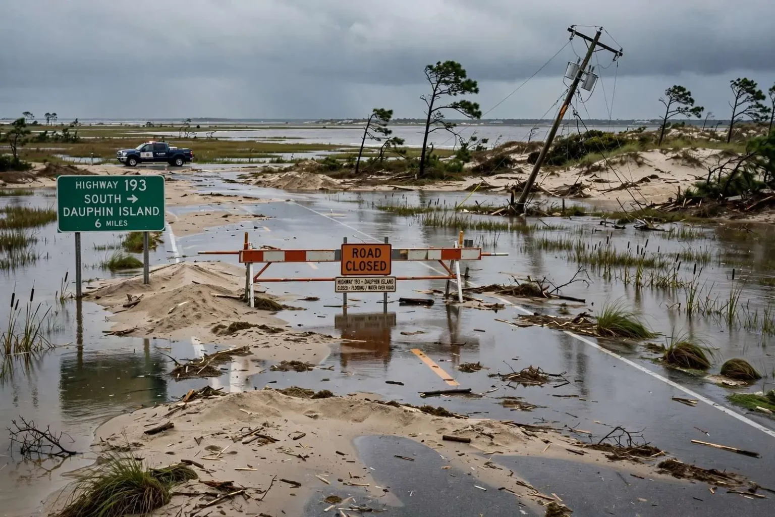Illustration for the news story: Storm Winds and Waves Hit South Mobile County in 2008