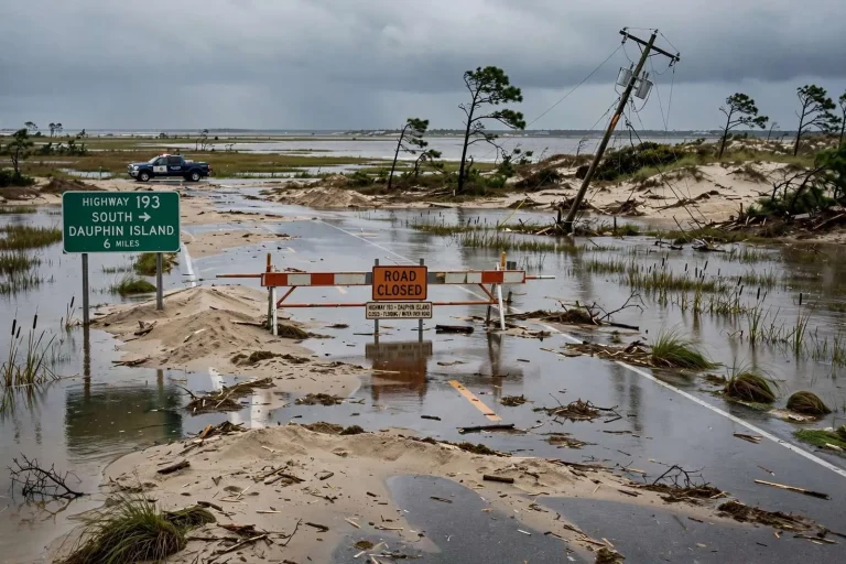 Illustration for the news story: Storm Winds and Waves Hit South Mobile County in 2008