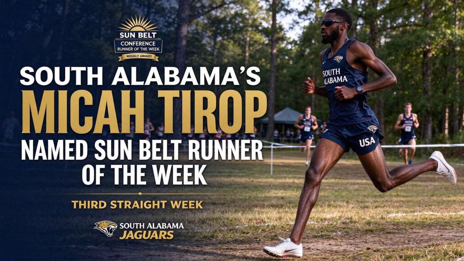 Illustration for the news story: South Alabama’s Micah Tirop Named Sun Belt Runner of the Week for Third Straight Week