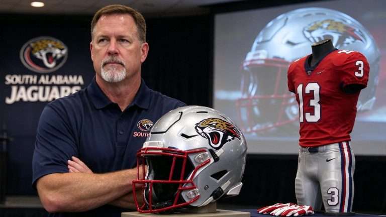 Illustration for the news story: Joey Jones Reveals South Alabama Football Uniform Design, Outlines Spring Practice and Recruiting Plans