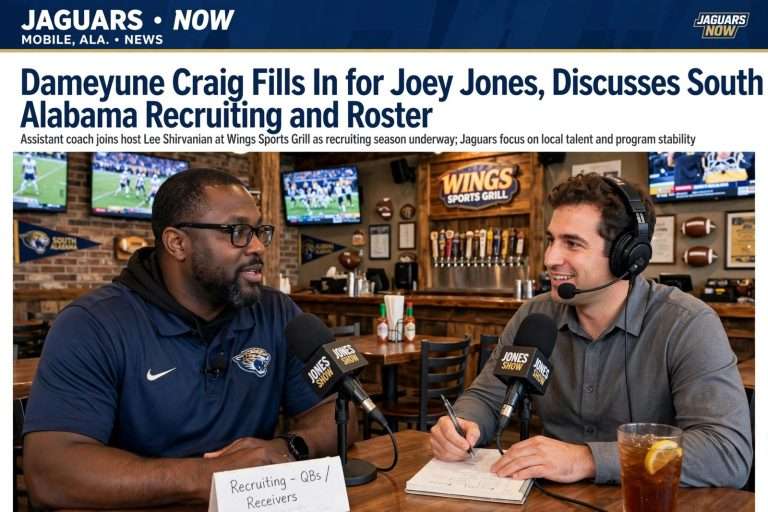 Illustration for the news story: Dameyune Craig Fills In for Joey Jones, Discusses South Alabama Recruiting and Roster