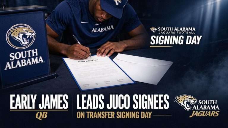 Illustration for the news story: South Alabama Football Adds Junior College Signees Led by QB Early James on First Signing Day for Transfers