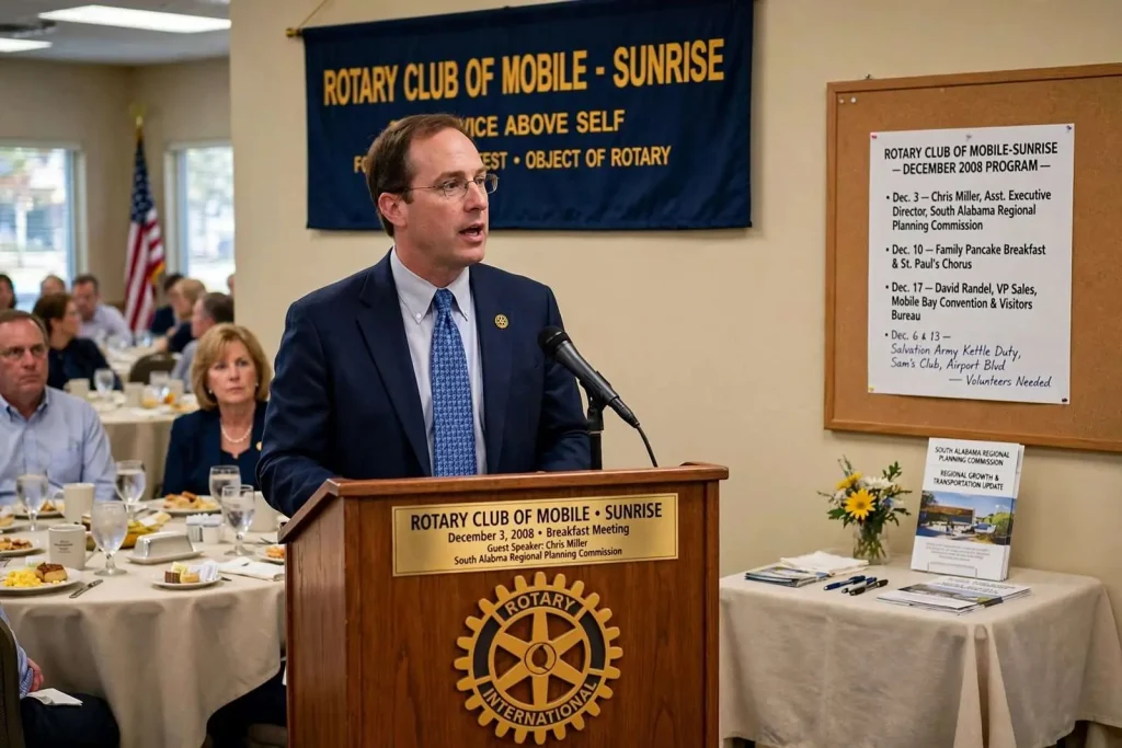 Illustration for the news story: Regional Planner Chris Miller Took Sunrise Rotary’s Podium as Coastal Growth Pressed In