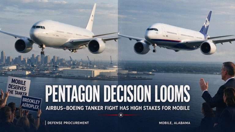 Illustration for the news story: Pentagon Decision Looms in Airbus-Boeing Tanker Fight With High Stakes for Mobile