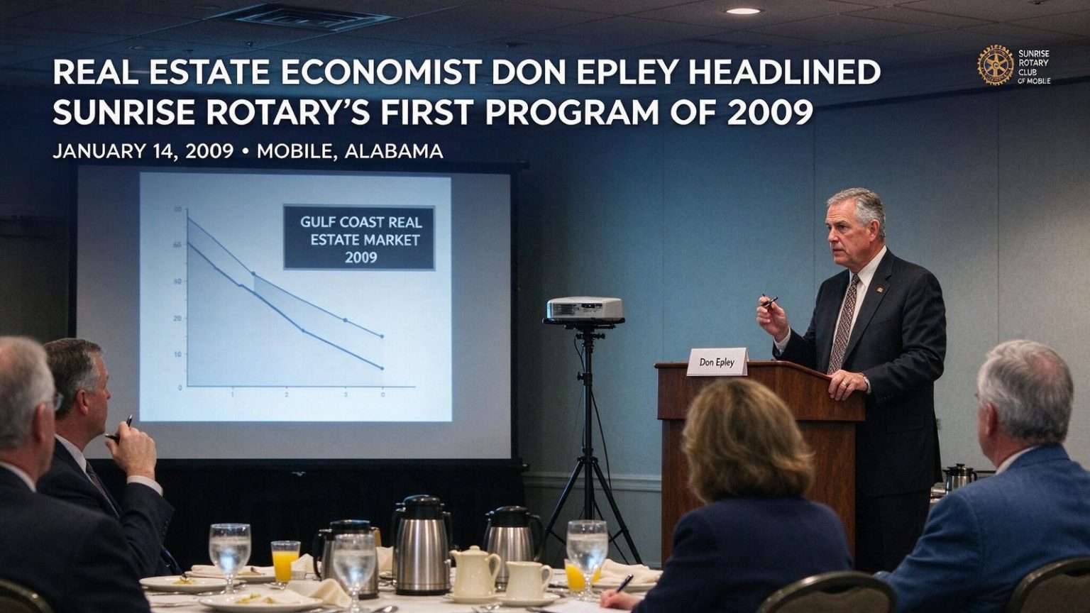 Illustration for the news story: Real Estate Economist Don Epley Headlined Sunrise Rotary’s First Program of 2009