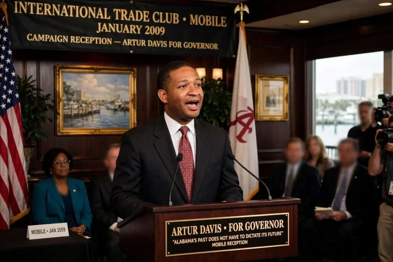 Illustration for the news story: Artur Davis Brought a Campaign for Governor to Mobile — and a Pronunciation Lesson